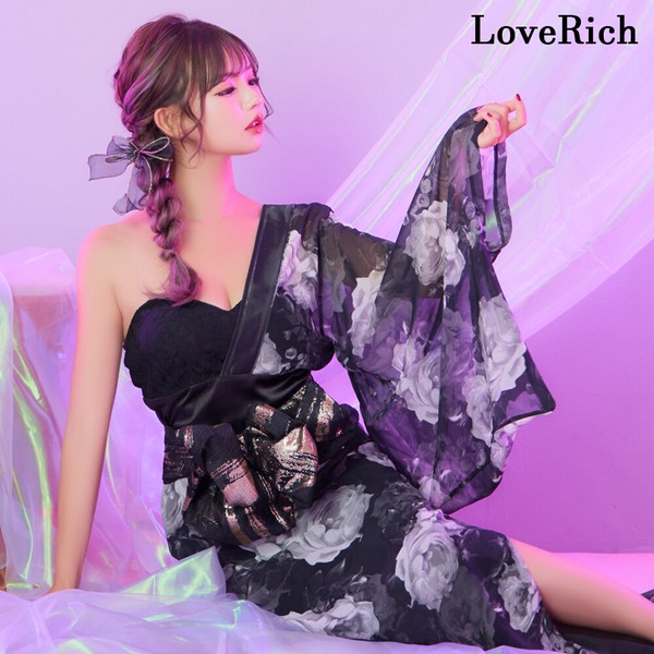 1295 シフォン レース ロング 豪華 帯 花魁 着物 ドレス コスプレ ハロウィン キャバドレス