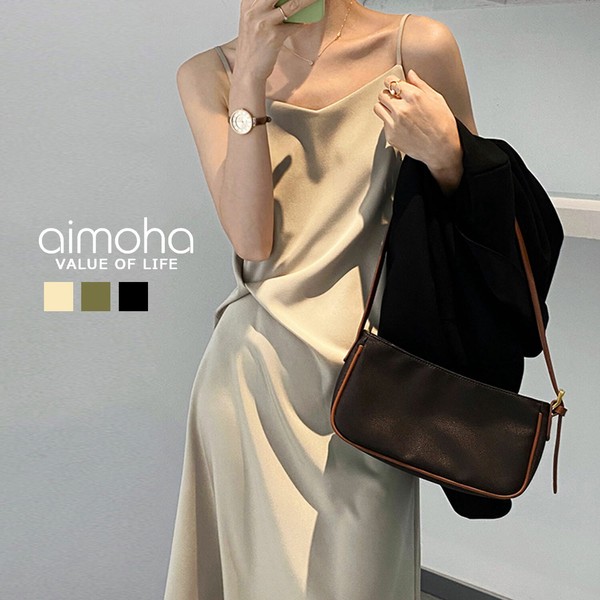 《 aimoha select 》サテンキャミソールワンピース インナー サテン 無地 ルームウエア b