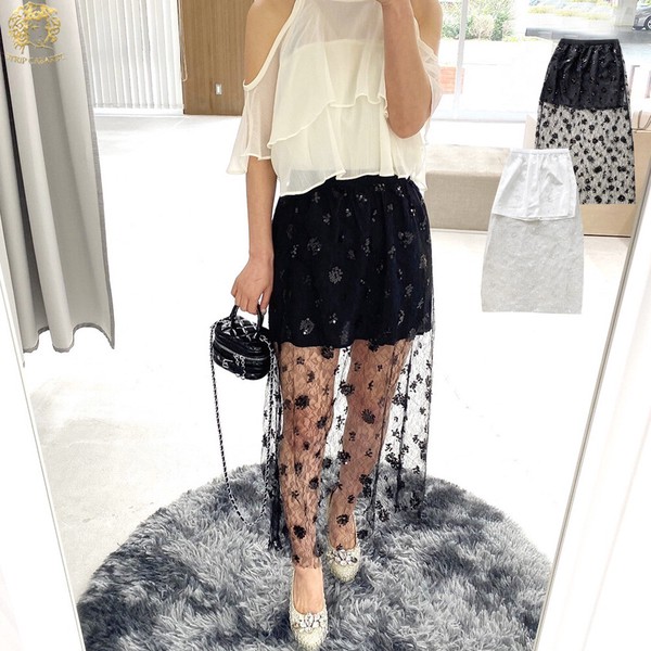 【SALE!! 卸価格から、更に30％OFF】スパンコールチュールロングスカート チュールスカート ロングスカート
