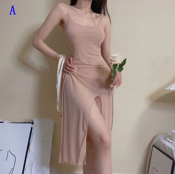 パジャマス サスペンダードレス セクシー メッシュ透視 快適 無地 レディース ファッション BQ5436