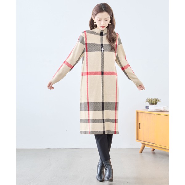 【2024新作】【M?L】チェック柄ニットワンピースR38-237(5号店) FM5