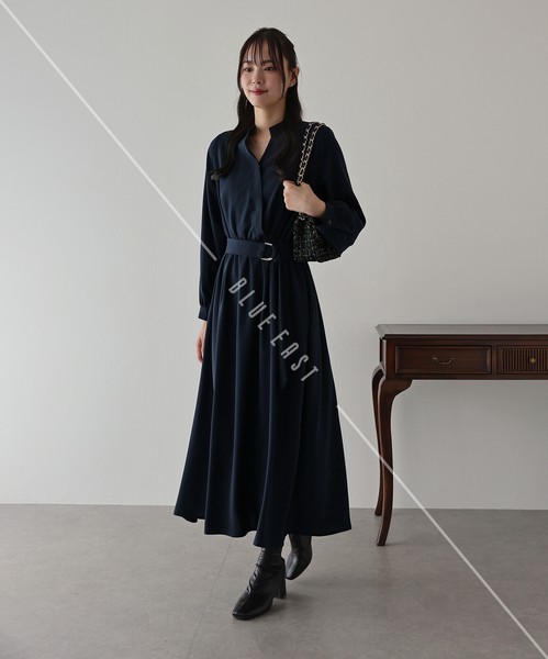 2024新作・再入荷【カシュクールシャツワンピース】長袖　ロング丈 　ワンピース