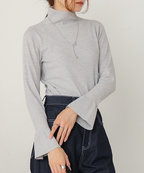 【SALE】スパンコールハイネック ラメリブニット◇極小スパンコールが栄えるハイネックニット　2024新作
