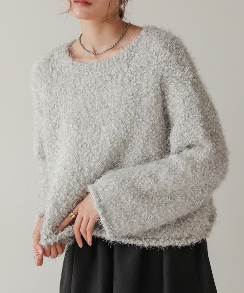 【SALE】エアリーヤーンポップコーンニット◇バランスのよい着丈で毛足の長いシャギーニット