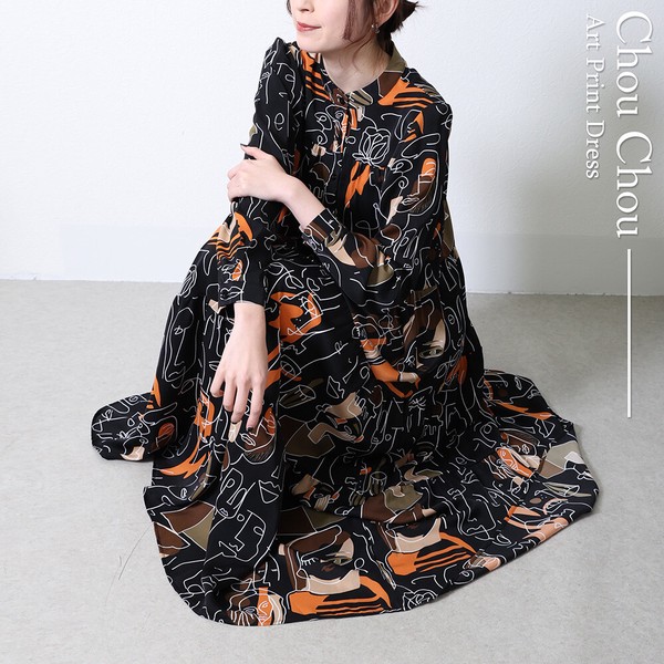 【再入荷】人顏柄ティアードワンピース 大きいサイズ 2024 chou chou東京
