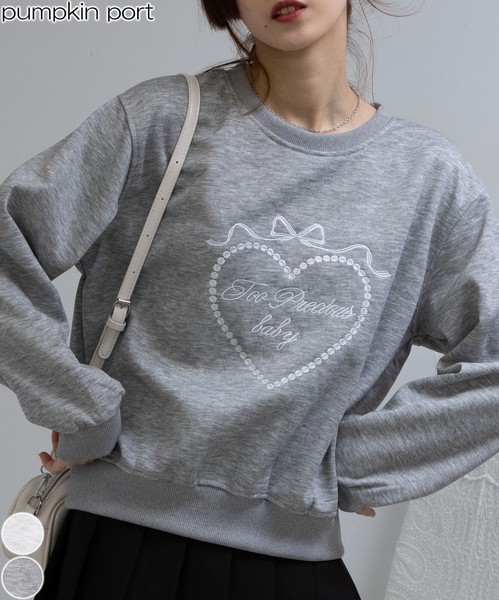 【2024年新作】ハート＆リボン刺繍スウェット トレーナー