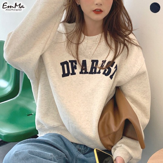 【現品】刺繍文字トレーナー ラウンドネック 薄手 カジュアル 秋 冬 【2024AW】 ZEH022