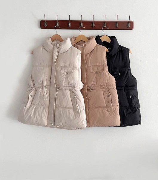 【アウター】フェイク　ダウン パディング　ストリング　ベスト　Fake down Vest