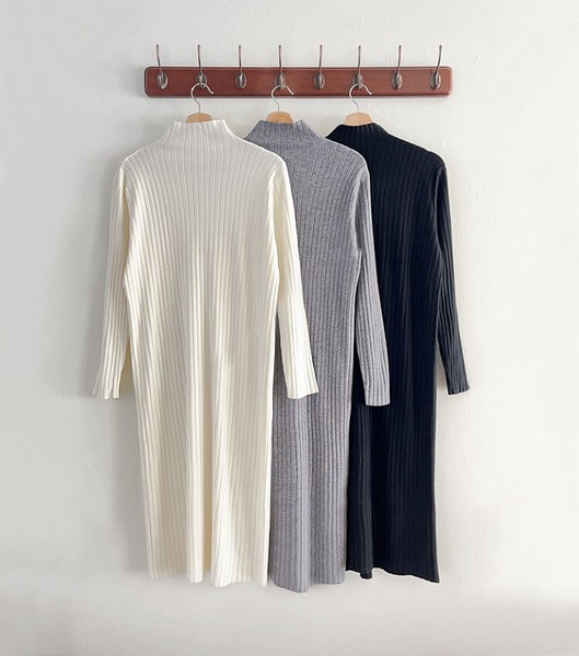 【ワンピース・ドレス】ハーフタートル　ニット　ルーズフィット　ワンピース　Turtleneck onepiece