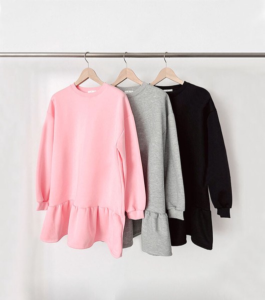 【ワンピース・ドレス】起毛　フリル　ルーズフィット　ミニ丈　ワンピース　Frill onepiece