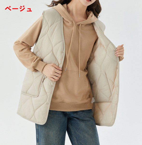 ベスト 無地 ミドル丈 両面着 秋冬 綿服 保温 快適 レディース ファッション ABQ389