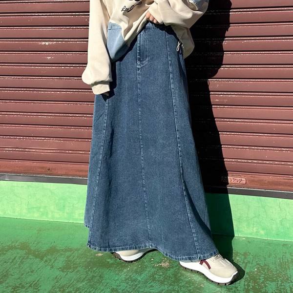 【2025新作】【定番商品】デニムフレアスカート　ロングスカート　フレア
