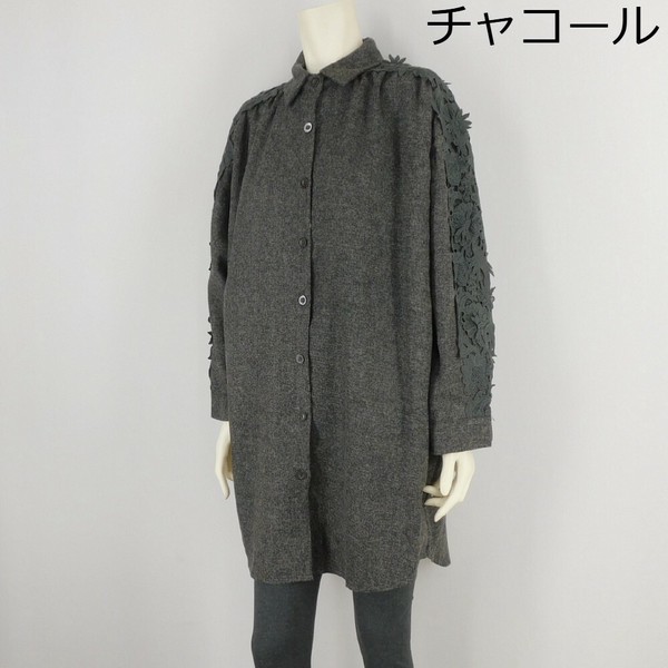 【2024秋冬新作】■1色・2サイズ展開■デザイン袖シャツジャケット★ゆったりサイズ