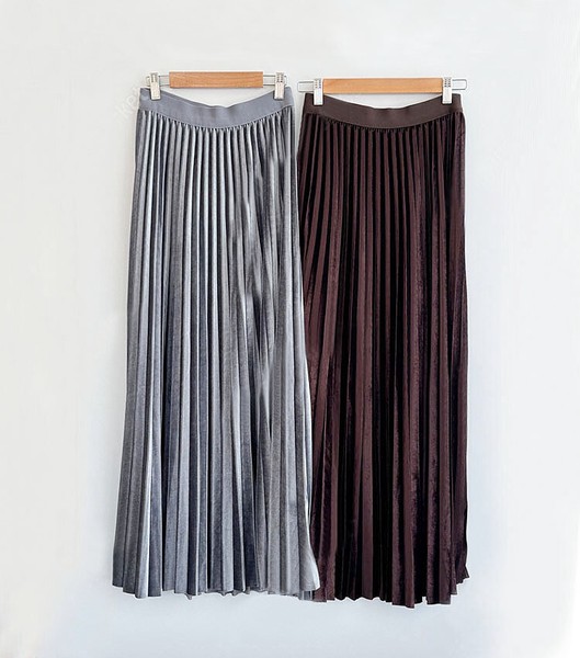 【スカート】ベルベット　プリーツ　ルーズフィット　ロング丈　スカート　Pleats skirt