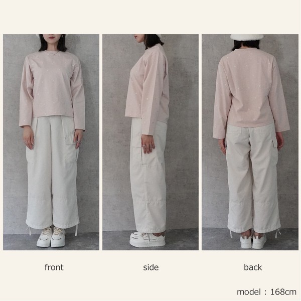 ハート柄刺繍長袖Tシャツ ロンT プルオーバ 長袖 トップス 2025春【】