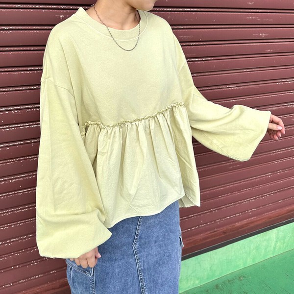 【2025新作】ピグメントドッキングプルオーバー　チュニック　異素材　春服