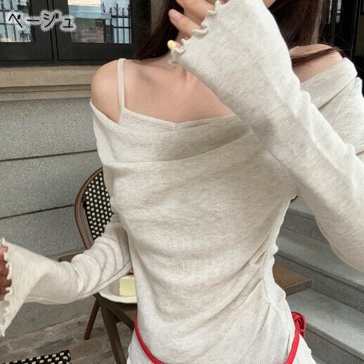 フェイクツーピースニットシャツ セクシー スリム スプリングニット【2025新作】EH1673