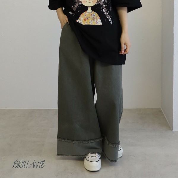 【2025新作】ウォッシュ切替えラクチンワイドデニムパンツ　2025人気 　BRILLANTE大阪