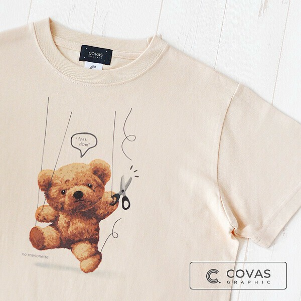 ユニセックス・プリントTシャツ　"マリオネット"　ナチュラル　半袖 Tシャツ