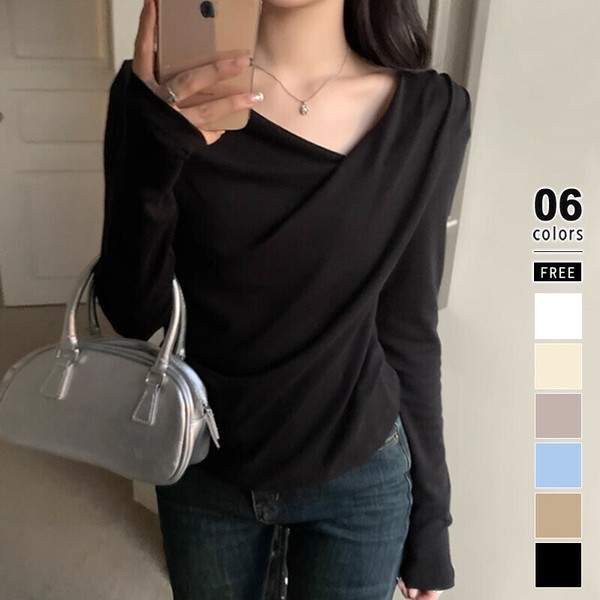 ドレープカットソー イレギュラーネック 長袖カットソー ファッション カットソー セクシー 長袖