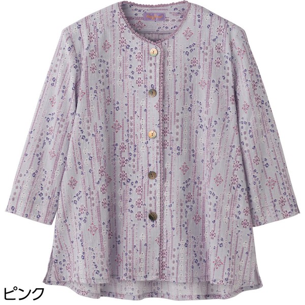 メンズ7分袖斜めボタンホールブラウス(婦人)