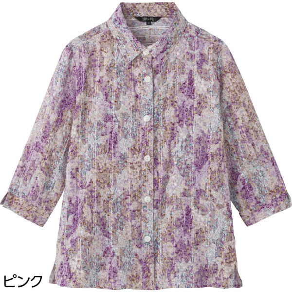 メンズ7分袖斜めボタンホールブラウス(婦人)