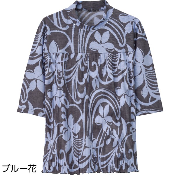 メンズ6分袖前身切替プリーツTシャツ(婦人)