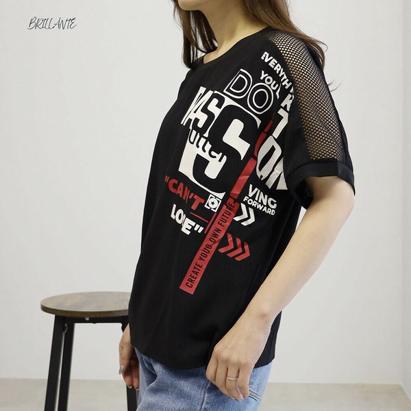【2025新作】 　ロゴプリント袖メッシュデザインTシャツ　　BRILLANTE大阪