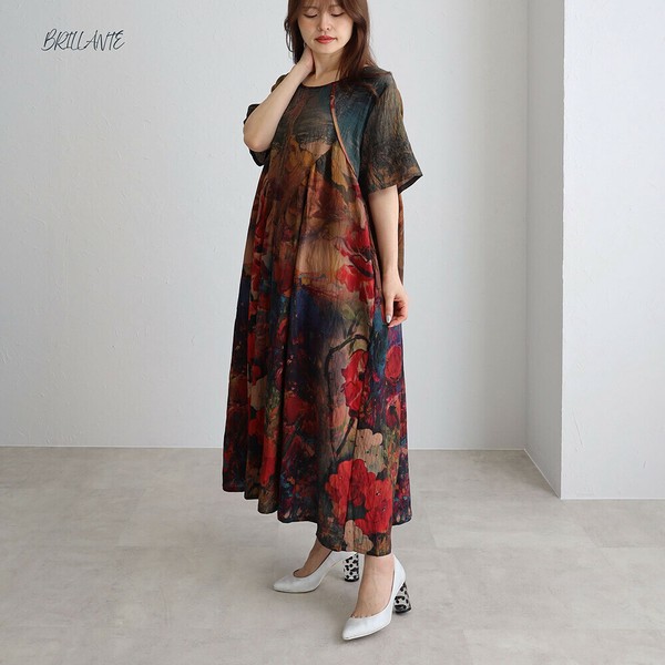 【新入荷】アートプリントサラッと素材きれいめワンピース　BRILLANTE大阪
