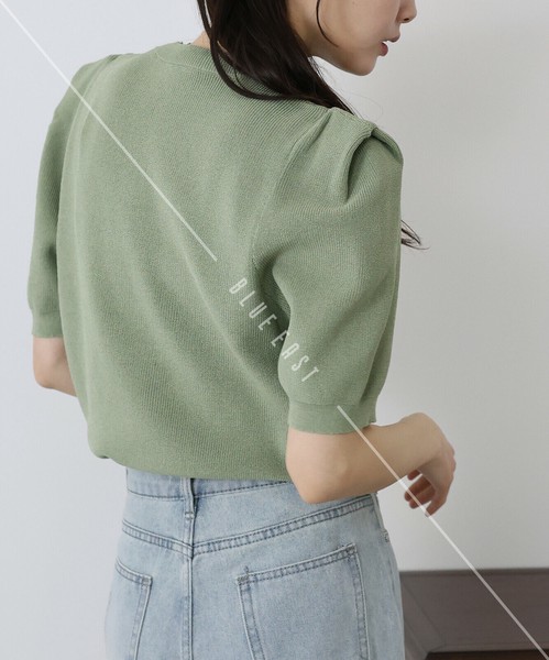 再入荷【タックスリーブサマーニット】 トップス　クルーネック　半袖　サマーニット