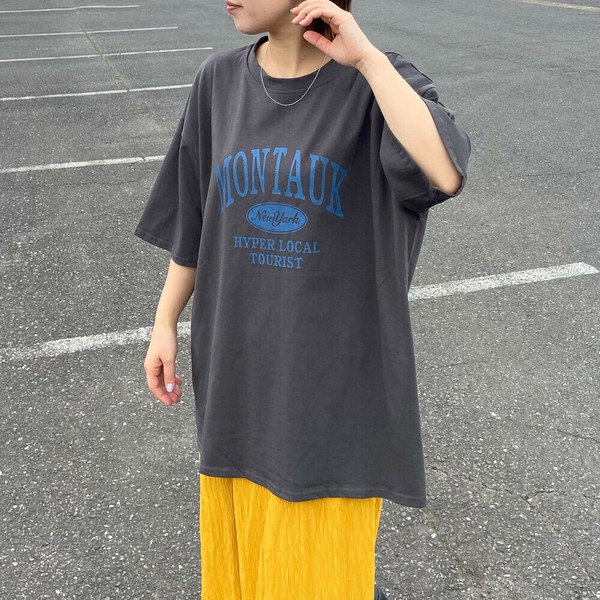 【2025新作】【大人気の為再入荷】ロゴTシャツ　カレッジ　プリント　ビッグ　半袖　チュニック　春夏