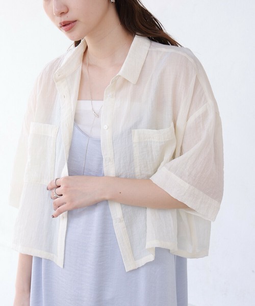 【予約販売】シアーショートシャツブラウス◇人気の羽織にも使えるシャツ登場【4月30日頃出荷予定】