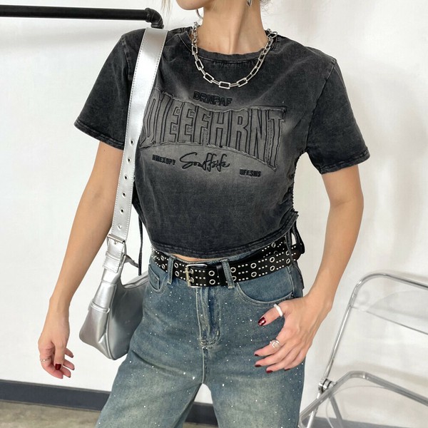 【再入荷】【2025新作】ロゴサイドドロストブリーチTシャツ　ウォッシュド　春服　夏服