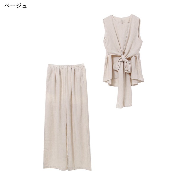 【2025新作商品♪】ノースリトップス×イージーパンツ2点セット