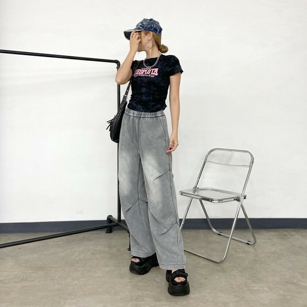 【再入荷】【2025新作】ムラドロストピンクロゴTシャツ　チビT　グラデーション　ギャザー　コンパクト