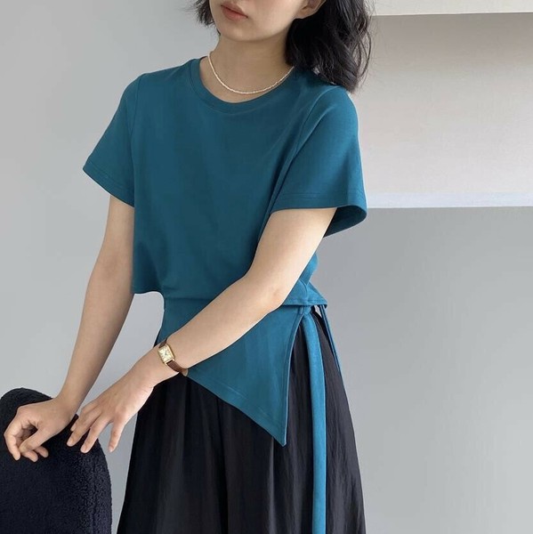 u27644トップス レディース シャツ Tシャツ カジュアル ラウンドネック フレンチ 3色 2025春夏新作