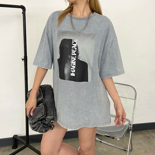 【2025新作】ブリーチ転写ロゴTシャツ　ビッグTシャツ　オーバーサイズ　ウォッシュド　半袖　夏服
