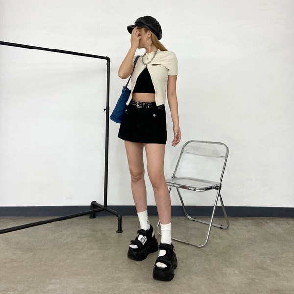 【2025新作】WZIPプレートリブトップス　デザイントップス　半袖　ダブルジップ　メタルプレート　夏服