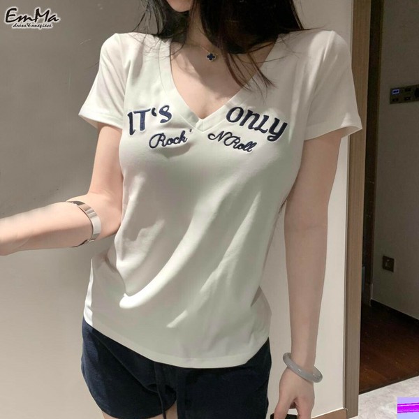スリム半袖Tシャツ アルファベット セクシー カジュアル 夏 【2025SS】 ONA1009