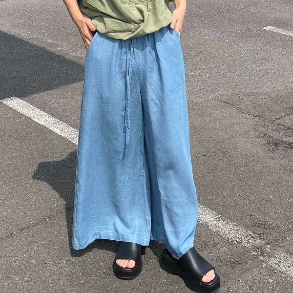 【2025新作】サマーデニムガウチョ　ワイドパンツ　ゆったり　楽ちん　涼しい　ロングパンツ　夏服