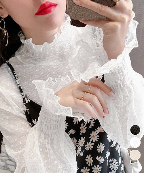 シースルーブラウス ドット柄シアーシャツ