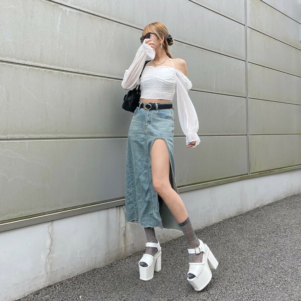 【2025新作】シフォンドビースクエアプルオーバー　シアー　オフショルダー　パフスリーブ　春夏服