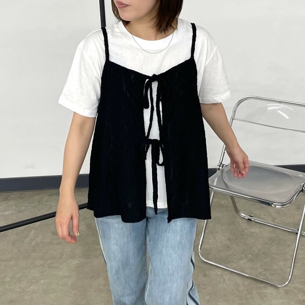 【2025新作】2WAYジャガードキャミアンサンブル　セット　半袖　ビスチェ　Tシャツ　レース