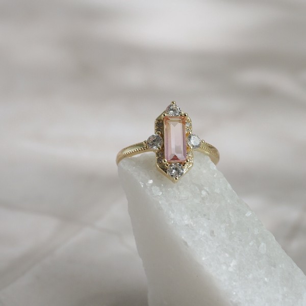 Asymmetric Ring with Smoky Pink Crystal