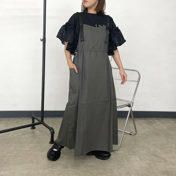 【2025新作】ベルトジャンパースカート　ジャンスカ　ロング丈　大人カジュアル　夏服　重ね着
