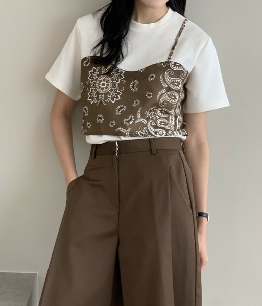 【2025秋冬新作】ペイズリービスチェレイヤード風Tシャツ