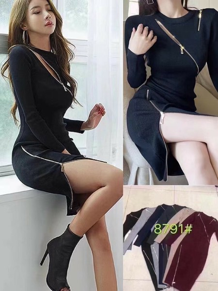 ジップデザインリブセクシーニットOP