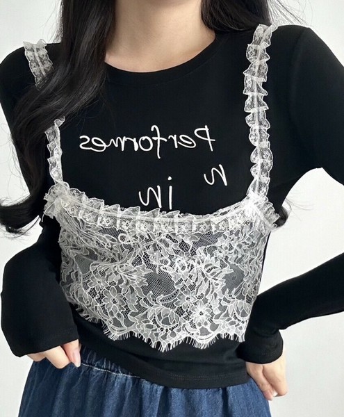 【2025秋冬新作】レースビスチェレタリングTシャツ