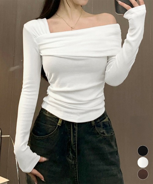 ワンオフショルダーTシャツ肩出しトップス