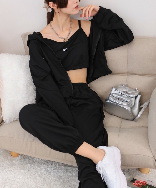 【2025年新作】3点セット パーカー+クロップド丈キャミ+ロングパンツ